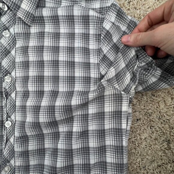 AX Armani Exchange Short Sleeve Button Up Shirt Small Slim Fit Cotton Gray Plaid - Picture 9 of 13